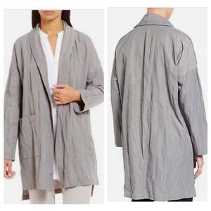 Eileen Fisher Smoke Gray Textured Organic Cotton Kimono Jacket Open Front XS